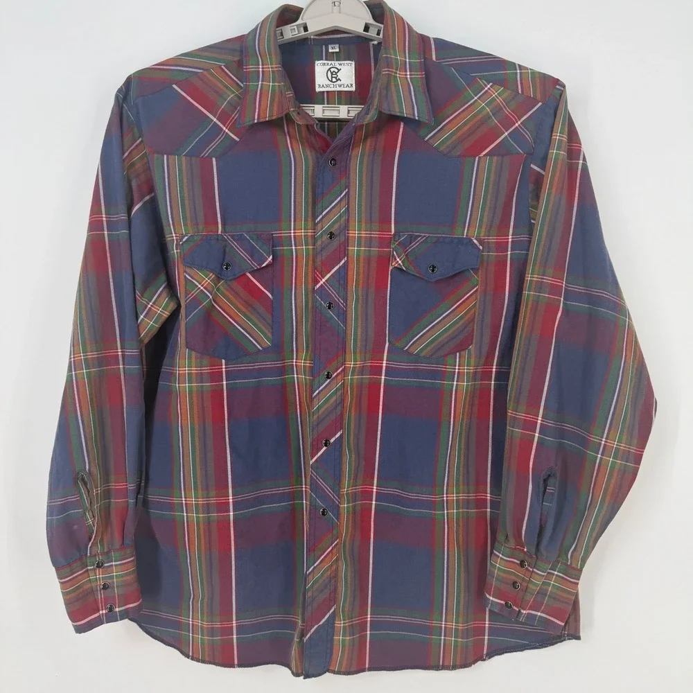 Corral West Ranchwear Men XL Plaid Long Sleeve‎ Pearl Snap Western Shirt Rodeo